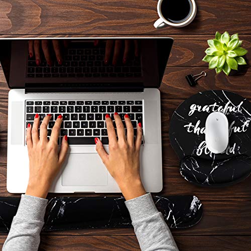 Grateful Thankful Blessed Ergonomic Design Mouse Pad with Wrist Rest Hand Support and Keyboard Support. Round Large Mousing Area. Mouse Pad and Keyboard Pad for Laptop, PC Computer & Mac.