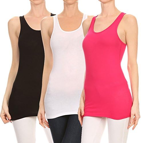 RouA 210S-03 Basic Workout Racerback Round Neck Tank Top Bl,Wt, Fuschia (L)