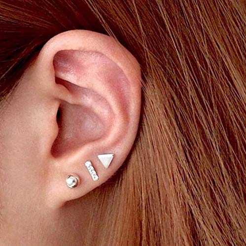 925 Sterling Silver Stud Earrings for Women, 4 Pairs 14K White Gold Plated Hypoallergenic Small Silver Stud Earrings Set for Women Men