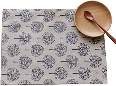 Aothpher Set of 4 Rustic Tree Table Placemats Cotton Linen Pattern Washable Place Mats Floral Tree Grey, Approx 12 inch by 18 inch