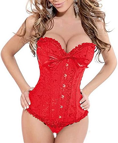 AZONT Women Court Sexy Push Up Shapewear Overbust Corset Bustier with G-string (4XL bust 40"-42" waist 34"-36" hip 42"-44", Red)
