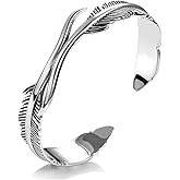 FUTIMELY Silver Leaf Bracelet Vintage Adjustable Feather Bracelet Trendy Hollow Rose Flower Leaves Cuff Bangle Wedding Bangle for Women Men (Silver Feather Bracelet)