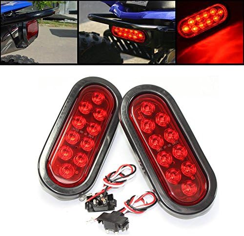 Wilk 2 Red Oval Sealed LED Surface Mount 6" Oval Stop Turn Tail Brake Light fit Trailer Truck Boat RV UTV