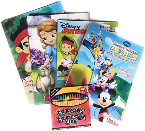 4 Disney Junior Kids Coloring Books and Crayons - Includes Mickey Mouse Clubhouse, Doc McStuffins, Sofia The First, Jake and Neverland Pirates Coloring and Activity Books With 48 Crayons