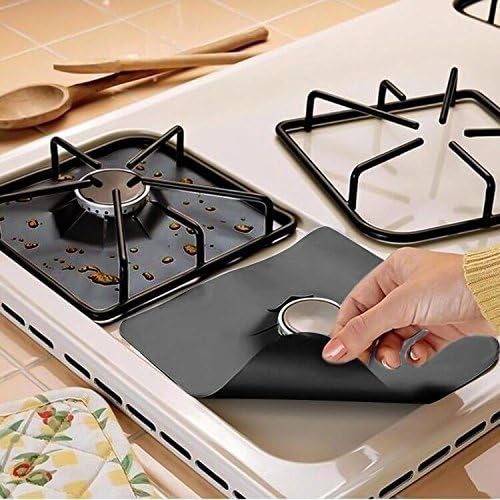 8Pcs Gas Hob Range Protectors Stovetop Burner Protector Liner Cover Cleaners Cooker Covers Reusable Gas Stove Mats for Fast Kitchen Cleaning,10.6" X 10.6" FDA Approved (4 Sheet Black + 4 Sheet Silver) - Image 3