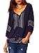 Floerns Women's Boho Casual Blouse Lace Up Embroidered Loose Tie-Neck Top