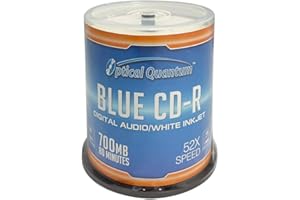 Optical Quantum Digital Audio Music 700MB 52x Blue AZO CD-R White Inkjet Printable, 100 Discs
