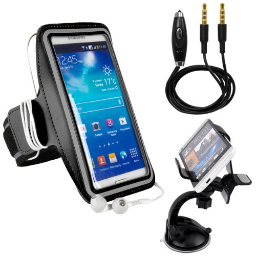 Sony Xperia XZ, X Compact / Motorola E3, G4 / HTC One S9, 10, Premium Water Resistant Sports Armband with Key Holder (10-18" Strap) + Auxiliary Cable + Windshield Car Mount