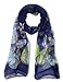 V28 Womens 100% Silk Butterfly Pattern Scarf (Dark Blue)