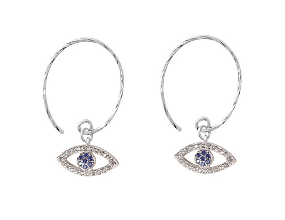 FarryDream 925 Sterling Silver CZ Dangle Earrings for Women Threader Earring Hoop Blue Evil Eye Earrings