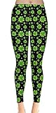 CowCow Womens Green Shamrock St Patricks Day Clover Leaves Leprechauns Leggings, XS-5XL