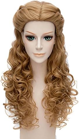 Cinderella Wig Princess Cosplay Girls Costume Adult Long Curly Brown Hair Accessories Halloween