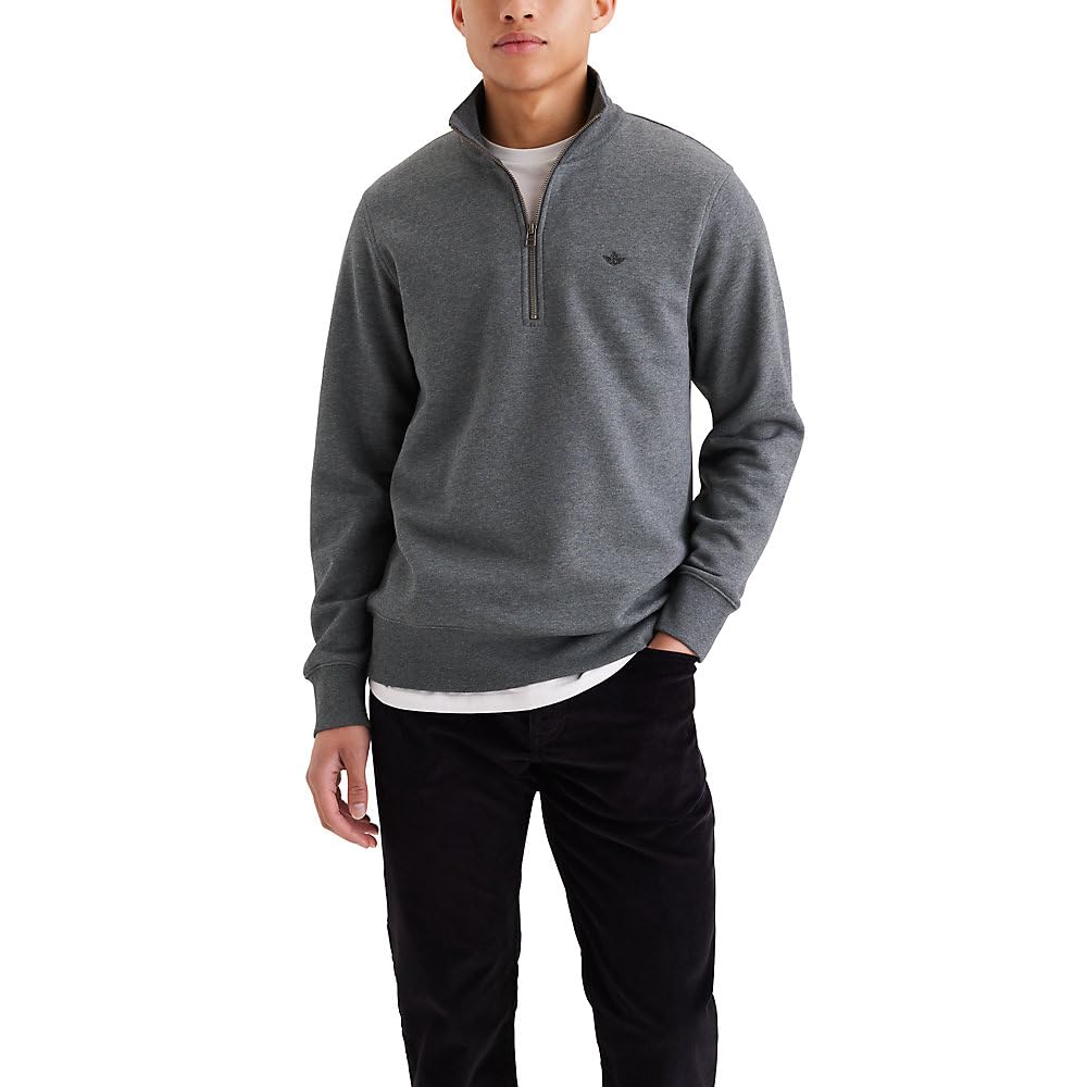 Dockers Men’s Regular Fit Long Sleeve 1/4 Zip Fleece Sweatshirt, Dark Grey Heather, Medium