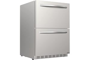 HCK 24 Inch Under Counter Refrigerator, Outdoor Refrigerator with Double Drawer for Patio & Kitchen, Weatherproof Outdoor Fridge in Stainless Steel, Beverage Cooler for Home & Commercial Use