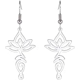 TEAMER Stainless Steel Lotus Flower Dangle Earrings Bohemian Drop Earring Unique Geometric Jewelry for Women