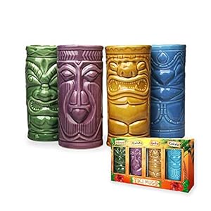 Mikamax – Tiki Mugs Set – Juego de 4 cócteles de cerámica – Copas de cóctel – Copas de Bar Tiki – Taza de Cerámica – 29 x 8 x 15 cm – Copas para Cocteles – Coctel de Piña Colada