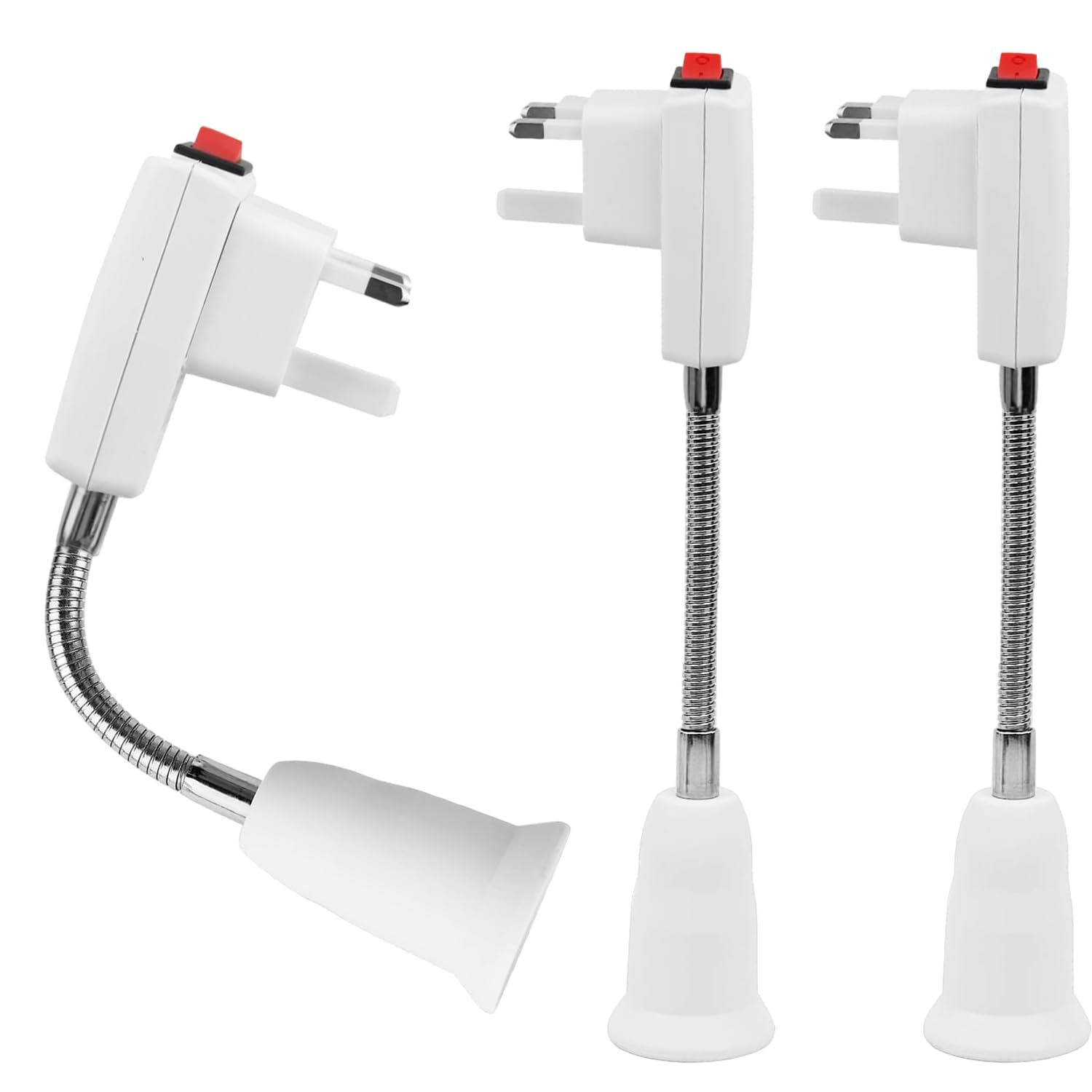 OMIGA E27 Lamp Holder 3Pcs 360° Flexible E27 Adapter Bulb Holder with On/Off Switch and 15CM Gooseneck for Home Office Extension Lamp Edison Screw Holder Converter White