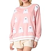 Argeousgor Women Halloween Sweatshirt Sequin Ghost Oversized Long Sleeve Sweater Pumpkin Pullover Tops Shirt