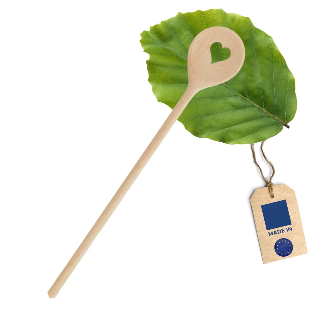 Hofmeister Holzwaren® Wooden Cooking Spoon with Heart Motif, No Scratches in Pots, Heat-Resistant Beech Mixing Spoon from EU Production, Round Wooden Spoon for Cooking and Baking (30 * 5 * 1.1Cm)