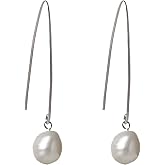Pull Through Earrings Sterling Silver Wire Freshwater Cultured Baroque Pearls Threader Drop Earrings
