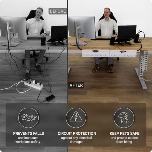 Under desk cable management raceway – Perfect for sit stand desk cable management – Flexible cable snake -Vertebrae cable management (White)
