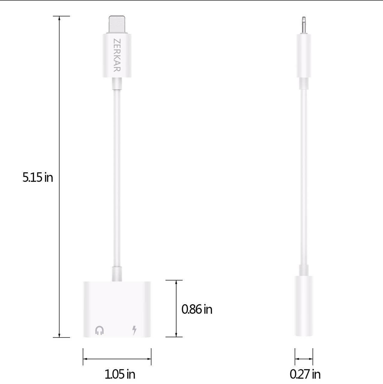 ZERKAR 99 Lightning Headphones for iPhone 8/7, Audio Adapter, Earphone, Support IOS 11, Charge Splitter 3.5 mm Jack Headphone and Charge - White