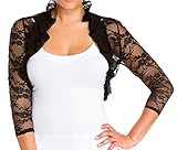 eVogues Plus Size Sheer Lace Bolero Shrug Black
