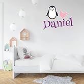 Penguin in Love Name Wall Decal – Personalized Vinyl Sticker for Nursery, Kids Room & Baby Decor | Multiple Fonts & Sizes