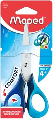 Tesouras escolares mapeadas para crianças, Sensoft 13 cm design ergonómico para fácil pegada, anéis macios e seguros, lâminas de aço inoxidável, vários modelos ideais para trabalhos manuais e uso escolar
