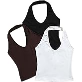 SOLY HUX Women's 3 Pack Halter Top V Neck Sleeveless Backless Fitted Summer Going Out Tank Tops