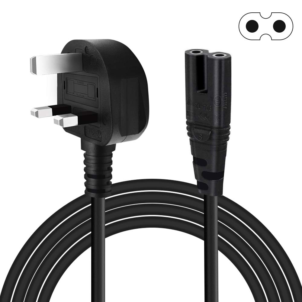 UXWEN 2 Pin Power Cord Lead 1.5M for TV / PS3 / PS4 / PS5 / Xbox One X/Xbox 1s, Replacement for HP Envy/OfficeJet, Canon Pixma/Maxify Printer Cable (1.5M/5FT)