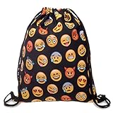 Dimayar  18''X13.75'' Gym Sack Bag Drawstring Backpack Sport Bag for Men & Women School Travel Backpack for Teens College Girls Sackpack (Smile Faces)