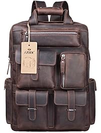 S-ZONE Vintage Crazy Horse Genuine Leather Backpack Multi Pockets Travel Sports bag