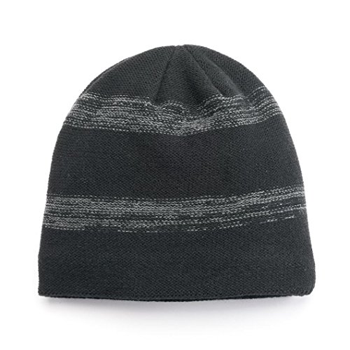 Van Heusen Men Melange Striped Fleece Lined Beanie Hat One Size Black