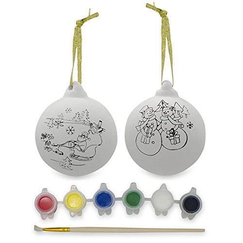 BestPysanky Set of 2 Paint your Own Santa Gypsum Christmas Ornaments