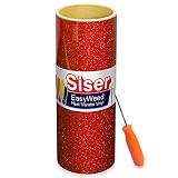 Siser Glitter Red Easyweed Heat Transfer Craft Vinyl Roll Including Stainless Steel Weeding Tool (5ft x 10")
