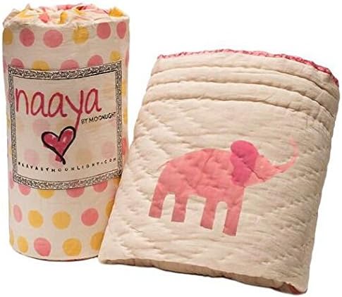 Naaya by Moonlight Organic Cotton Baby and Toddler Quilt 50" x 38" (Pink Elephant)
