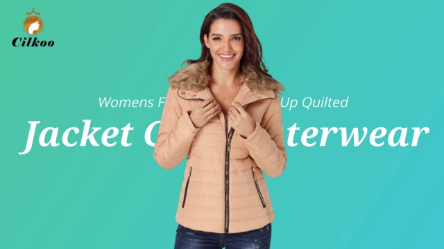 6 CILKOO+Womens+Casual+Fashion+Winter+Solid+Faux+Fur+Collar+Zip+Up+Quilted+Puffer+Jacket+Coat+Outerwear+with+Pockets+Black+US4+6+Small
