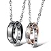 INBLUE Men,Women's 2 PCS Stainless Steel Pendant Necklace CZ Silver Gold Tone Black Ring Love Couple -With 20 and 23 Inch Chain