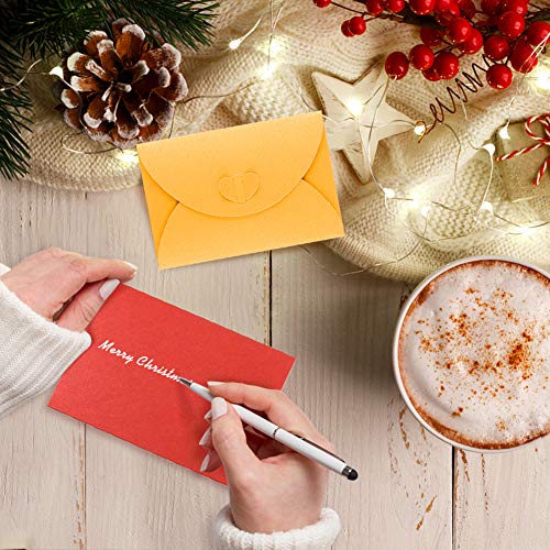 SallyFashion Mini Briefumschläge, 100 Stück Herz Briefumschläge Kraftpapier Umschläge mit Herz Verschluss für Weihnachten Valentinstag Geschenkkarten