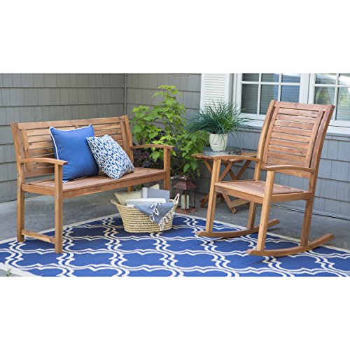 Contemporary 4 ft. Horizontal Slat Back Outdoor Garden Bench Made Of Premium Acacia Wood With Slightly Curved Arms In Natural Acacia Wood Finish, 600 pounds weight capacity - Assembly Required - Thumbnail 2