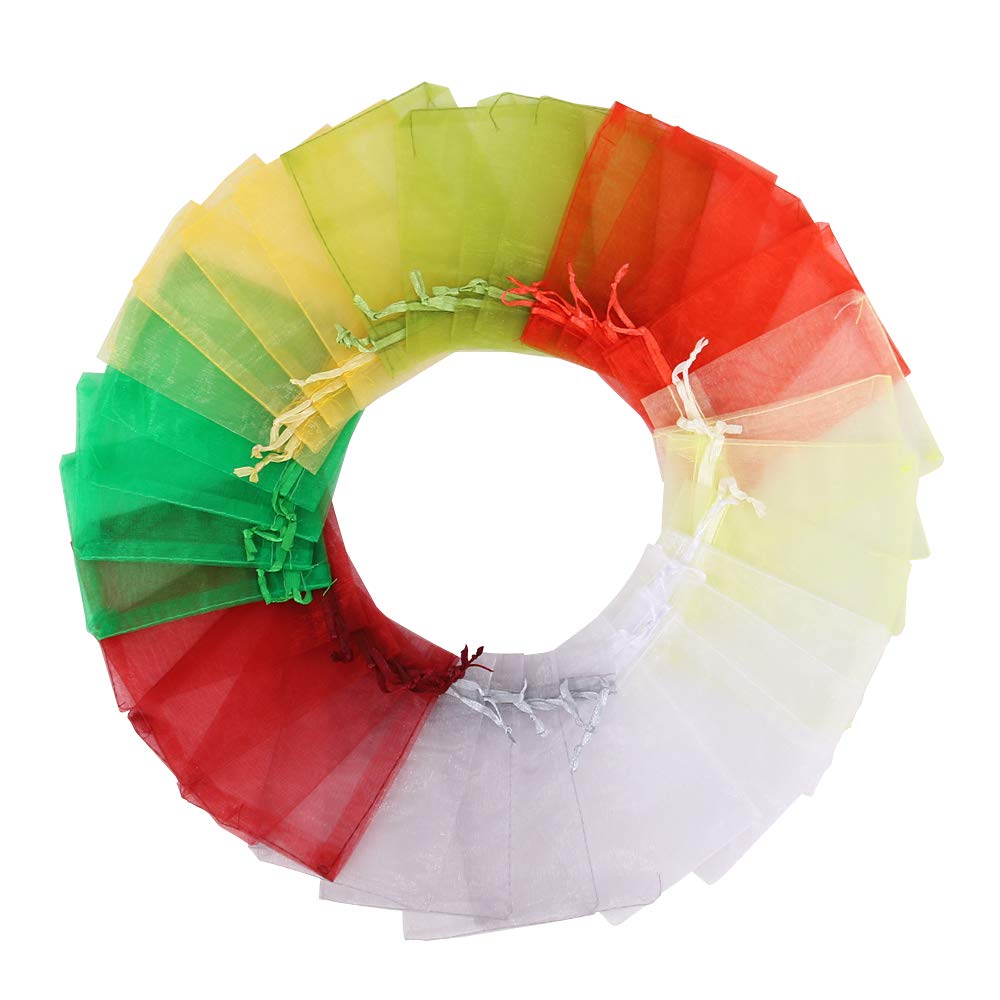 Time to Sparkle 100 Pieces Organza Gift Bags Oragnza Wedding Favour Bags Jewellery Pouches Packing (Mix Christmas, 9x12cm)