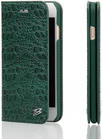 PHEVOS Iphone 6plus / Iphone 6s plus leather wallet Cases [ Genuine cowhide] Folio Flip Corrected Grain Leather Case and Card Slot,Gift Boxcrocodile green 5.5)