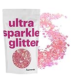 Hemway Peach Pink Iridescent Mix Glitter Chunky Multi Purpose Dust Powder Arts & Crafts Wine Glass Decoration Weddings Flowers Cosmetic Face Eye Body Nails Skin Hair Festival 100g