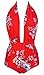 COCOSHIP Red & White & Jade Pink Garden Floral Retro One Piece Backless Bather Swimsuit Pin Up Swimwear Beachwear XL(FBA)