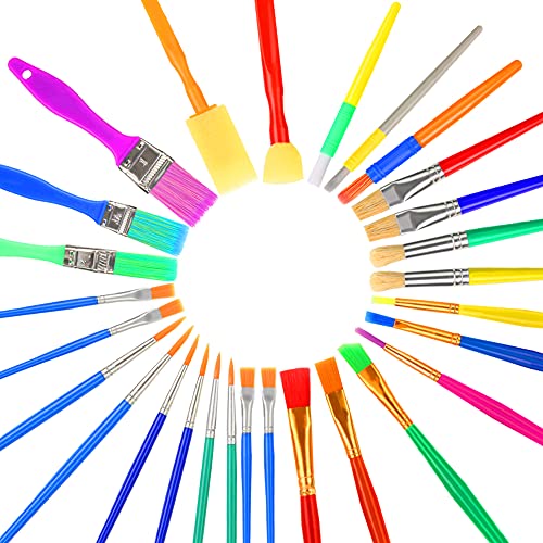 MCPINKY Paint Brushes for Kids, 29PCS All Purpose Paint Brushes with Collapsible Bucket for Acrylic, Oil, Watercolor, Gouache