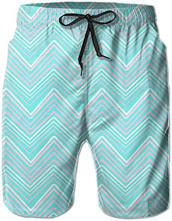 Vdha Summer Mens Board Short Blue And Pink Waves Pattern Elastic Waist With Pockets Swimwear Casual Shorts Boys Beach Boardshort XL