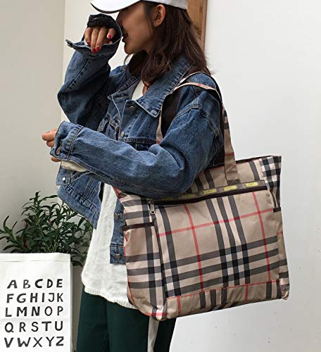 Nylon Large Lightweight Tote Bag Shoulder Bag for Gym Hiking Picnic Travel Beach Waterproof Tote Bags (Rose TB) - Thumbnail 6