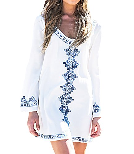 Bestyou® Women's Embroideried Swimsuit Cover up Tunic Shirts Beachwear (White), US XS-M