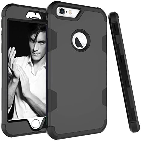 IPhone 6Plus/6S Plus Case 3in1 Design Lightweight Soft Silicone (Black+Black)